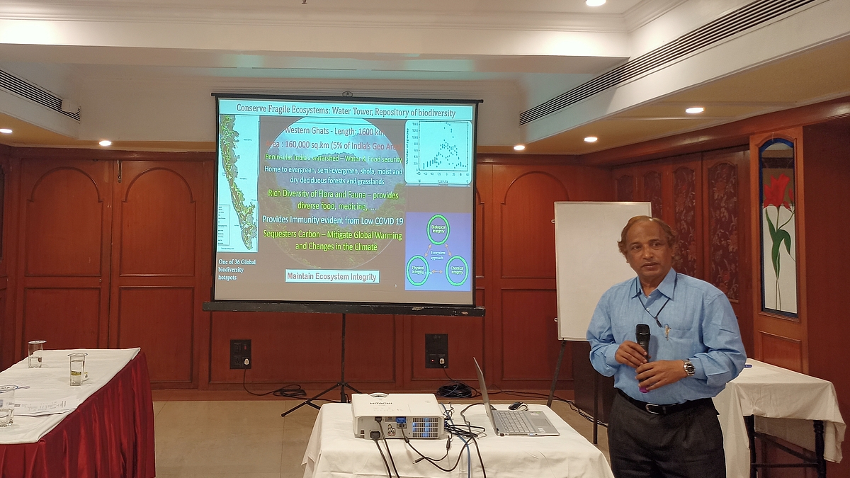 Dr. T.V. Ramachandra from Indian Institute of Science, making a presentation on why conserving the Western Ghats ecosystem is critical to conserving the water resources.